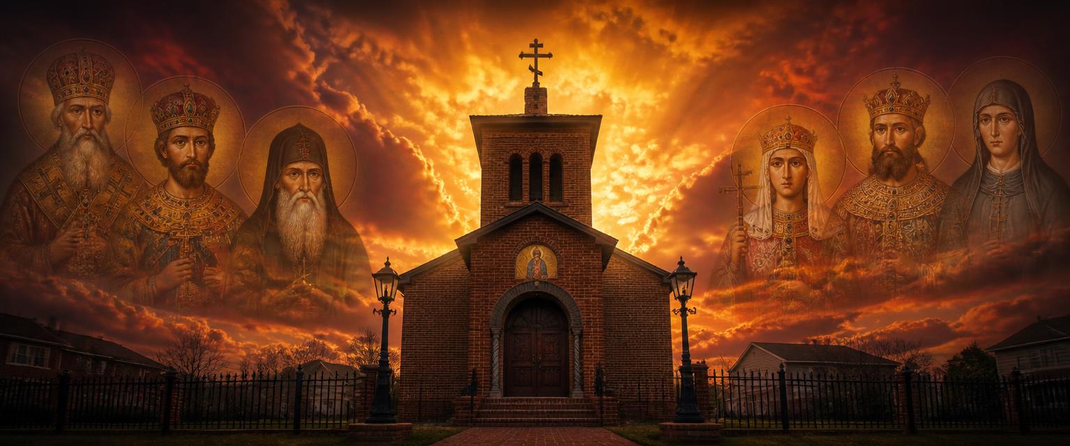 Srbska Orthodox church at sunset